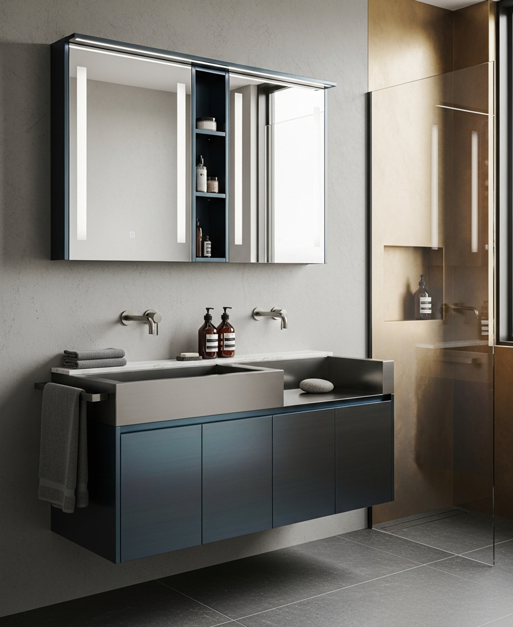 Fadior Acqua Bath and Vanity Suite — 304 stainless steel bath and vanity system, front view