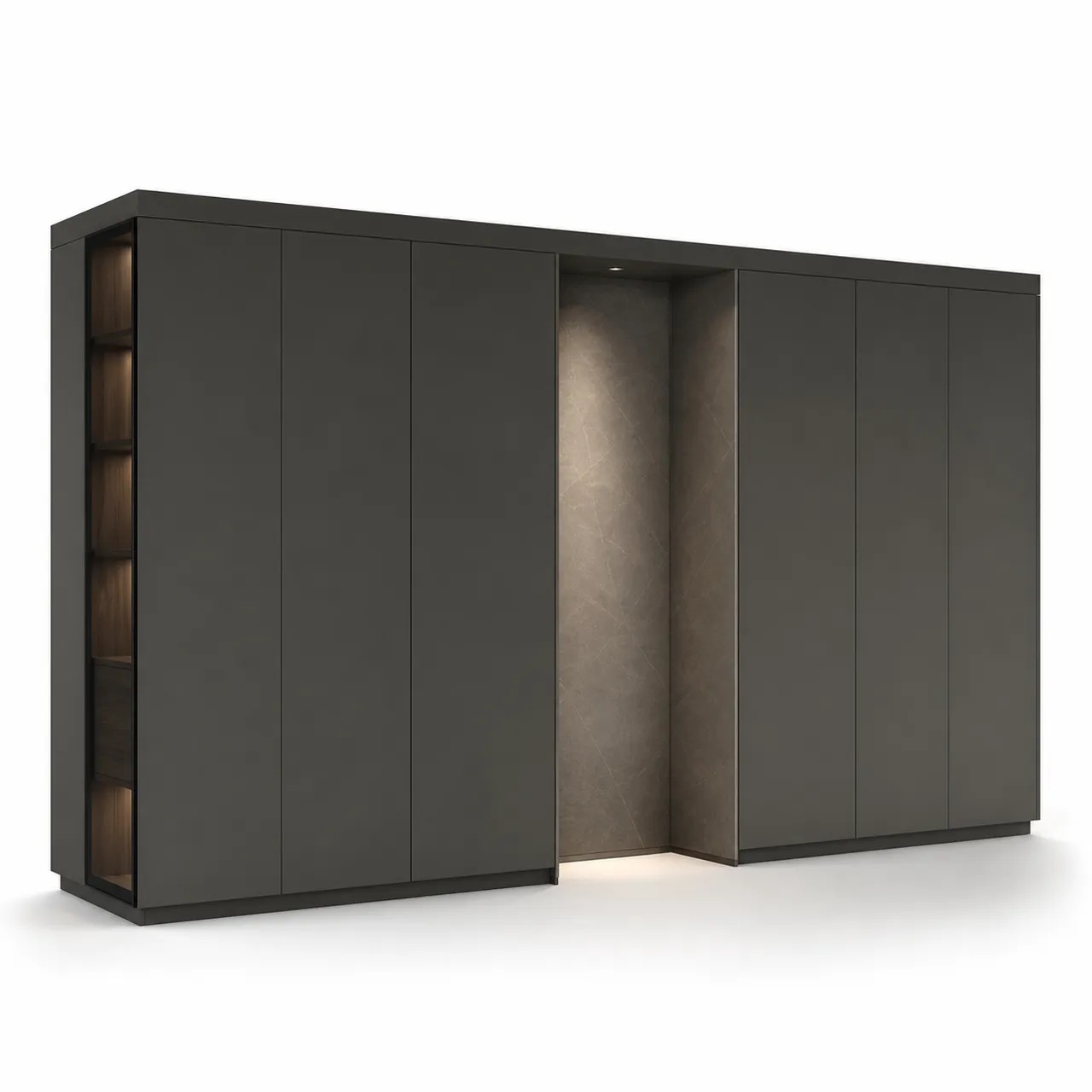 Fadior Eclipse Wardrobe Suite with Slate Pivot Dressing Alcove — 304 stainless steel wardrobe system, front view