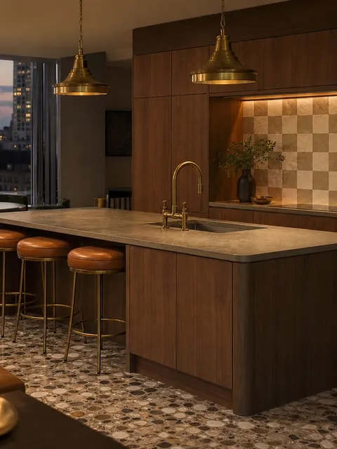 Suite de Cocina Meridian con Eje de Isla Arquitectónico de Grifo