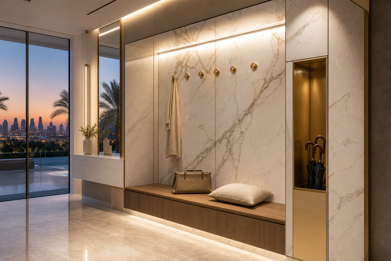 Fadior Ecliptic Entryway Suite with Oak Umbrella Bay — 304 stainless steel entryway system, front view