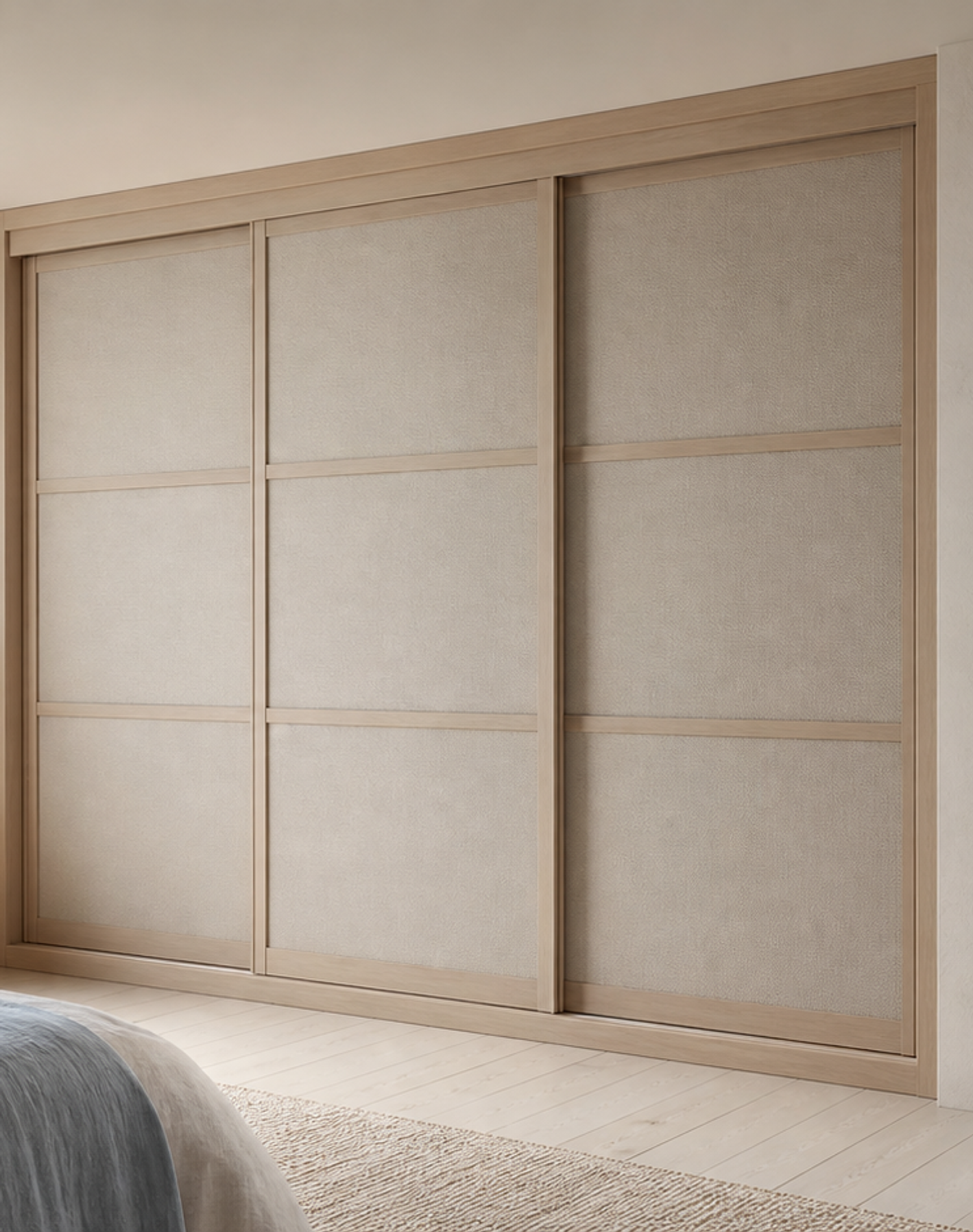 Fadior Elementum Wardrobe Suite with Talc Sliding Wardrobe Portal — lifestyle setting with natural light and residential
