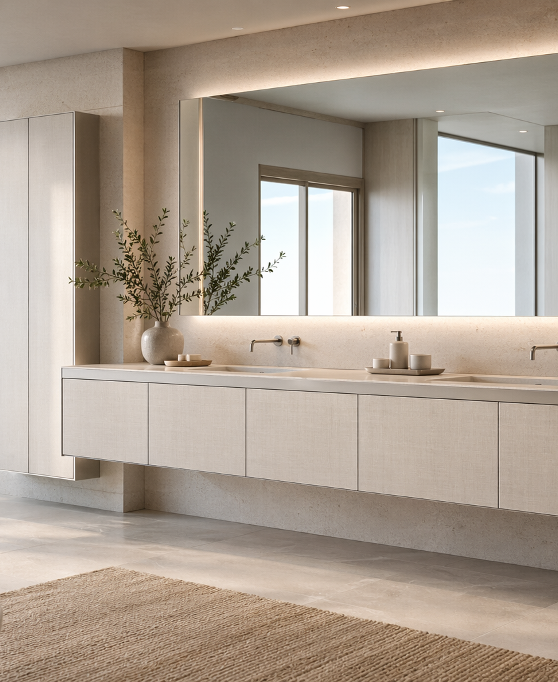 Fadior Acqua Bath And Vanity Suite with Coastal Linen Finish — 304 stainless steel bath and vanity system, front view