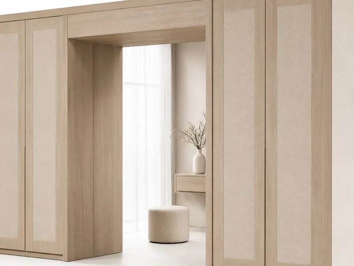 Fadior Radiance Wardrobe Suite with Canopy Linen Dressing Portal — 304 stainless steel wardrobe system, front view