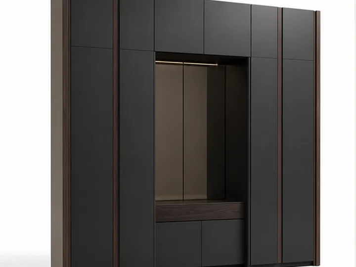 Fadior Onyx Wardrobe Suite with Smoked Mirror Valet Gallery — 304 stainless steel wardrobe system, front view
