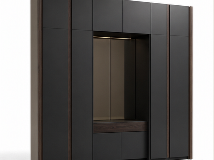 Fadior Onyx Wardrobe Suite with Smoked Mirror Valet Gallery — 304 stainless steel wardrobe system, front view