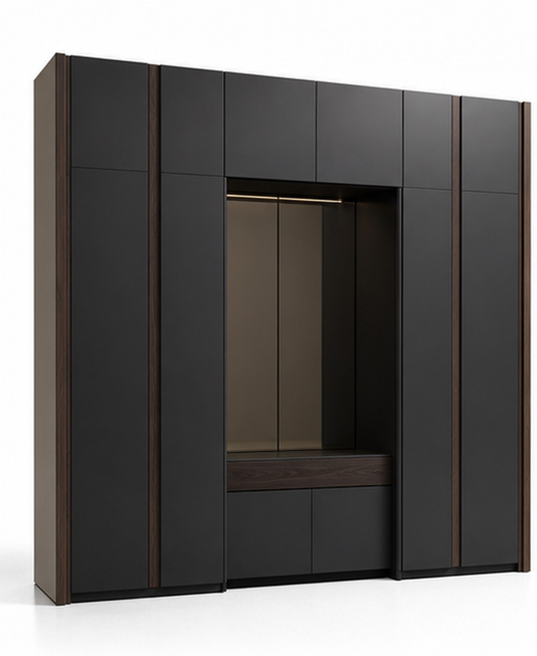 Fadior Onyx Wardrobe Suite with Smoked Mirror Valet Gallery — 304 stainless steel wardrobe system, front view