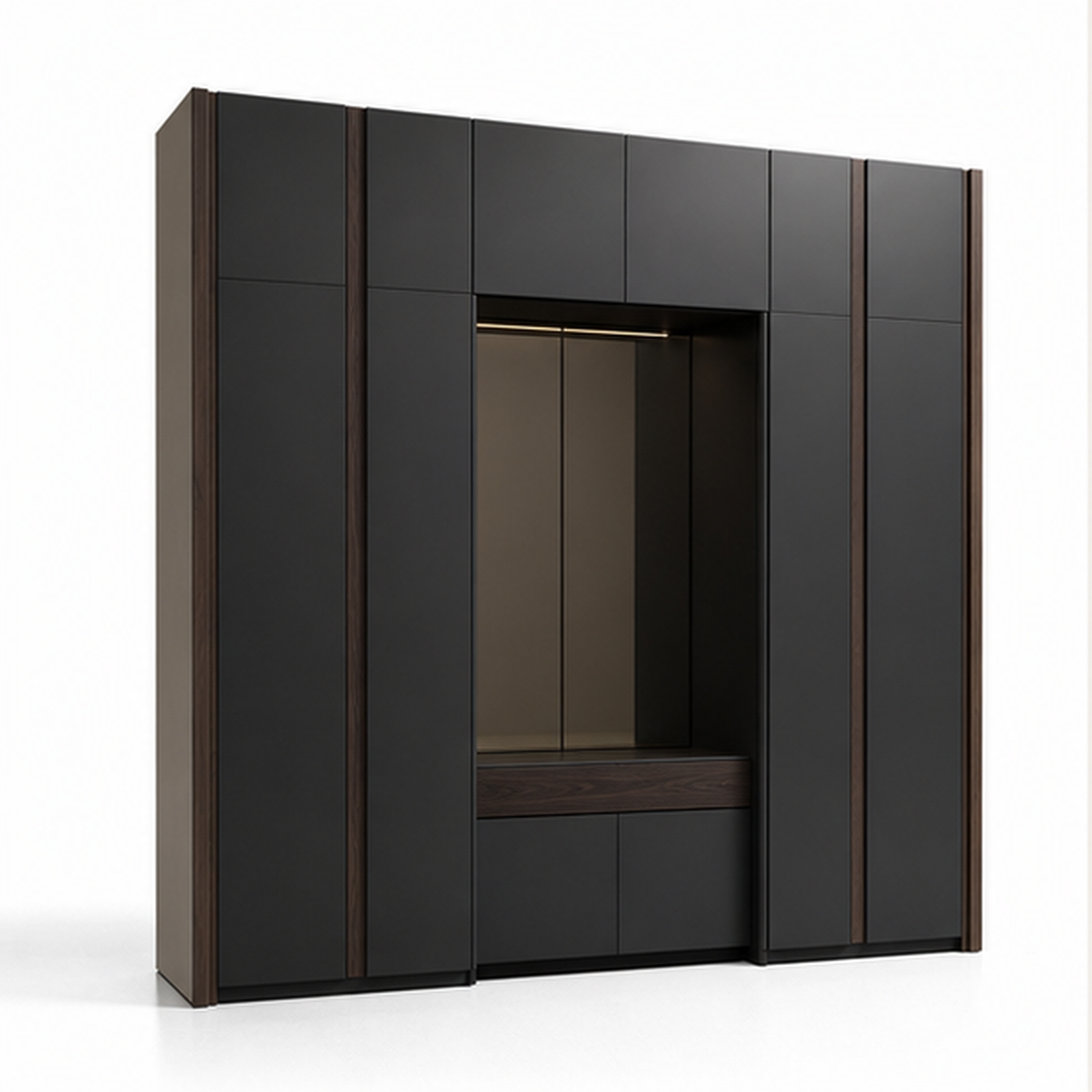 Fadior Onyx Wardrobe Suite with Smoked Mirror Valet Gallery — 304 stainless steel wardrobe system, front view
