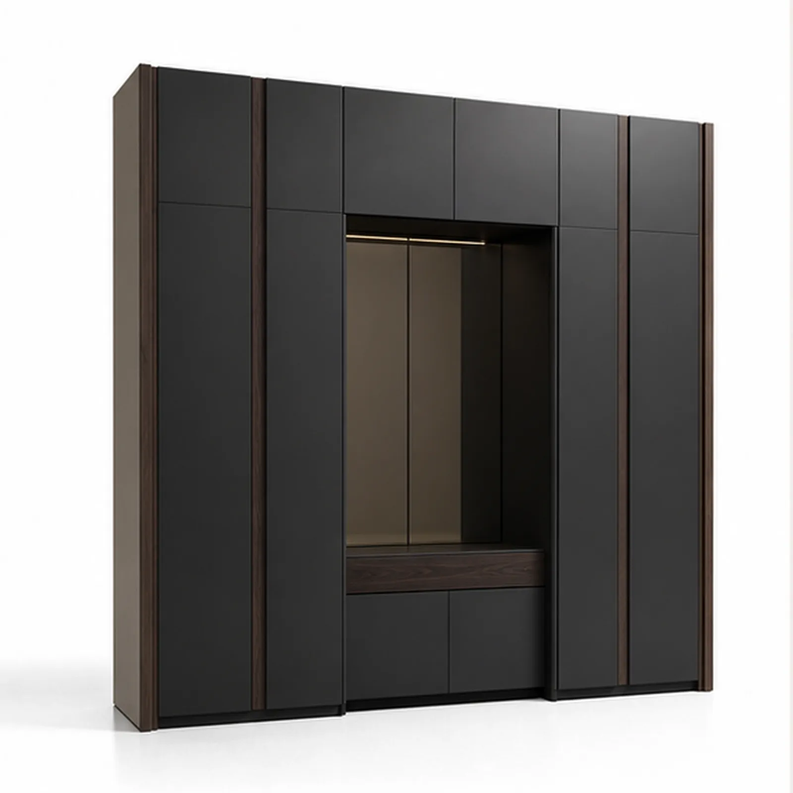 Fadior Onyx Wardrobe Suite with Smoked Mirror Valet Gallery — 304 stainless steel wardrobe system, front view