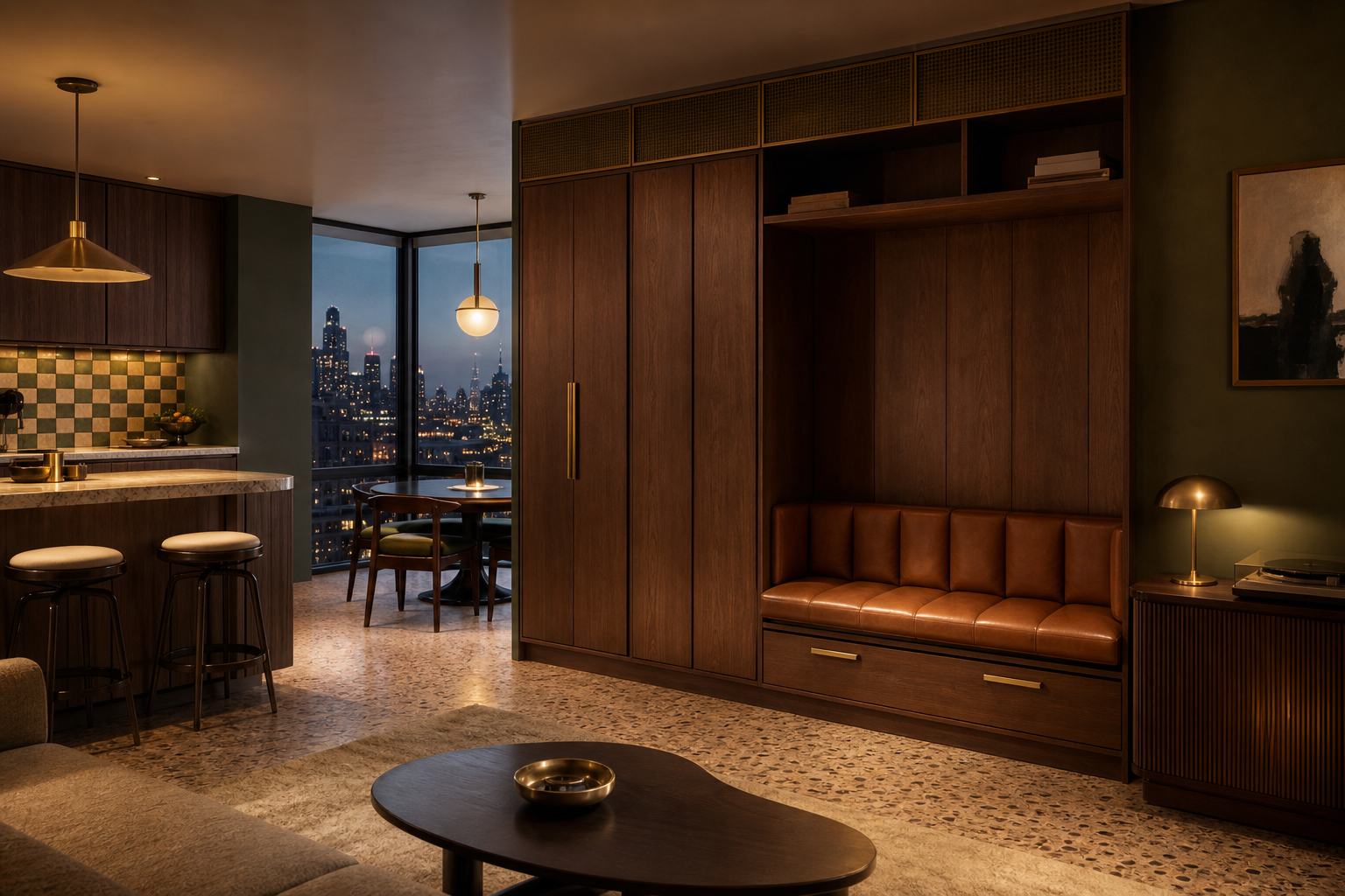 Suite de Sala de Estar Galleria con Banqueta de Escucha Terrazzo estudio de adaptación