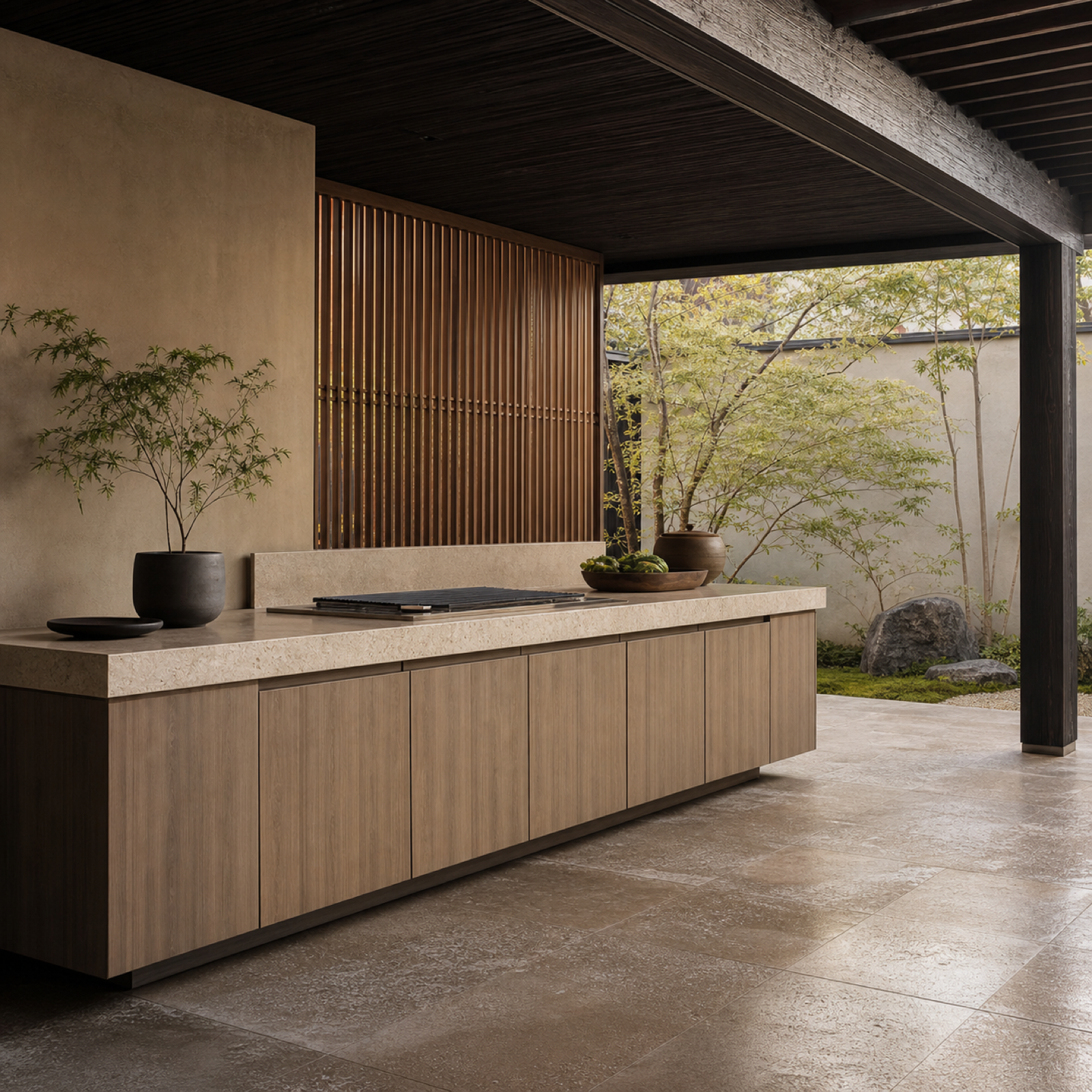 Fadior Horizon Outdoor Kitchen Suite with Sheltered Hearth Counter — 304 stainless steel outdoor kitchen system, front view