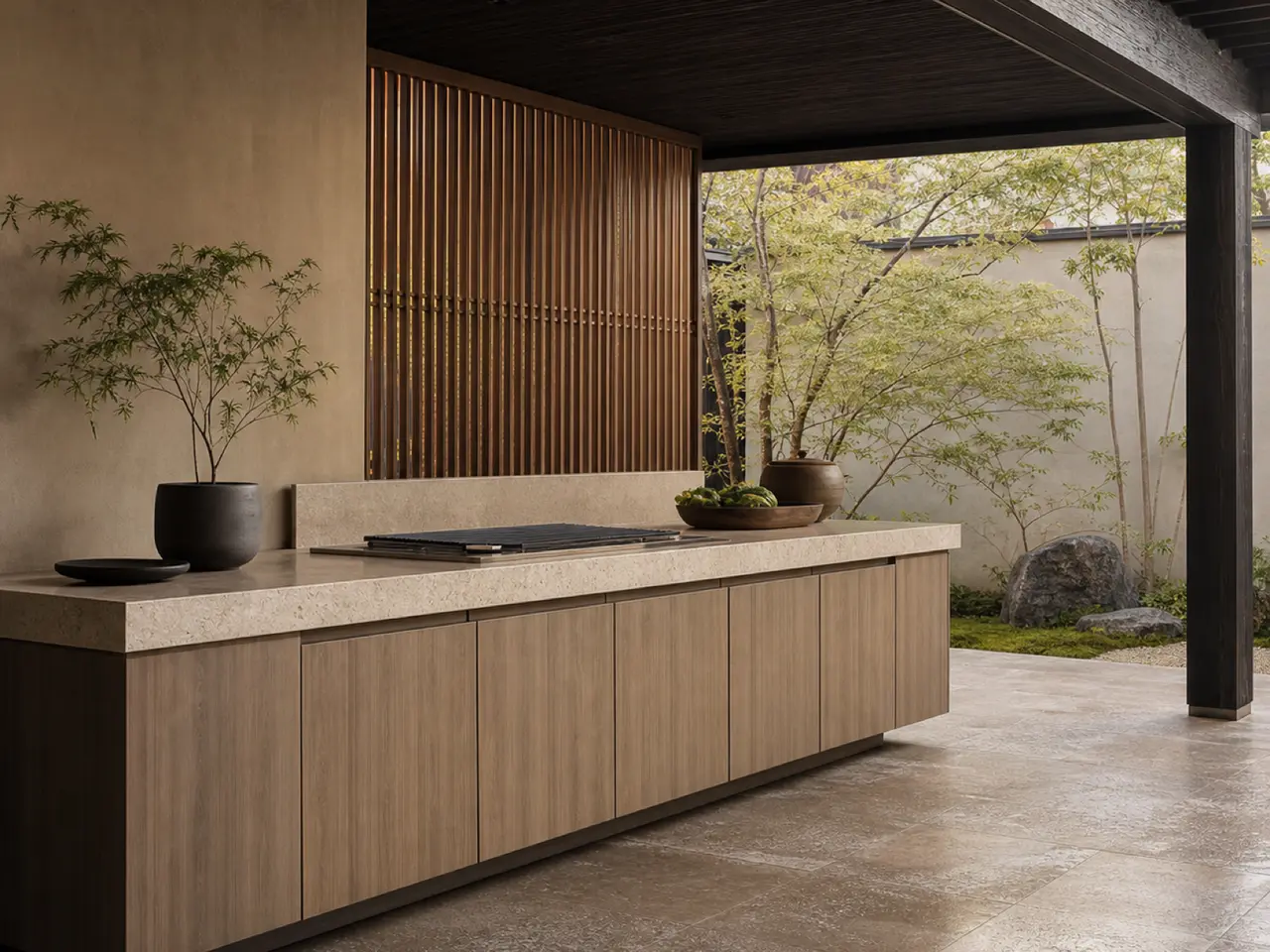 Fadior Horizon Outdoor Kitchen Suite with Sheltered Hearth Counter - 304 stainless steel outdoor kitchen cabinetry with grill, sink, prep counter, weather-ready storage, and open-air use