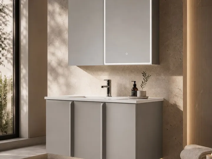 Mueble de baño con lavabo, puerta de metal y espejo inteligente 1000×491×470 mm