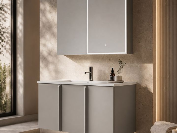 Bathroom Vanity Cabinet styled in a FADIOR HOME interior setting