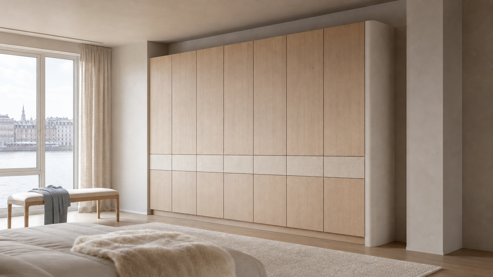 Fadior Radiance Wardrobe Suite with Linen Watch Arcade — lifestyle setting with natural light and residential styling