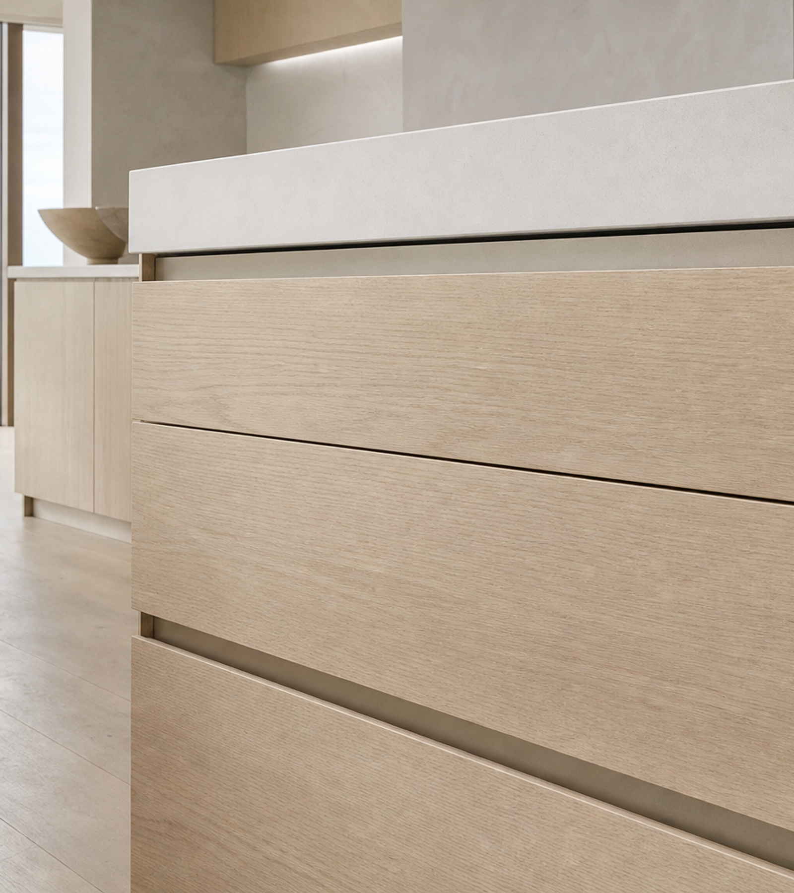 Fadior Dream Home Kitchen Suite with Breakfast Service Bridge — close-up of stainless steel finish and hardware detail