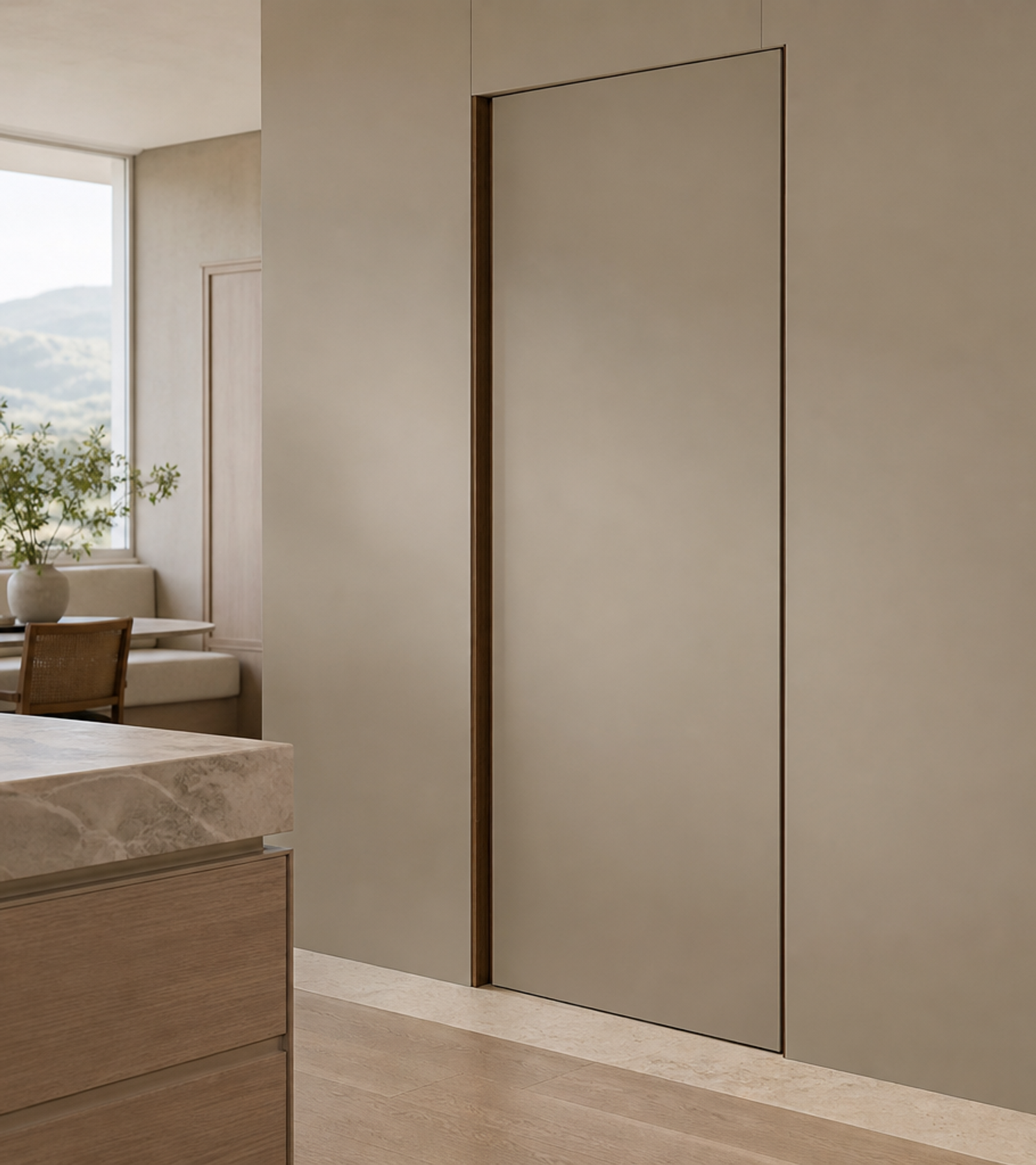 Fadior Alabaster Interior Door Suite with Flexible Passage Wall — close-up of stainless steel finish and hardware detail