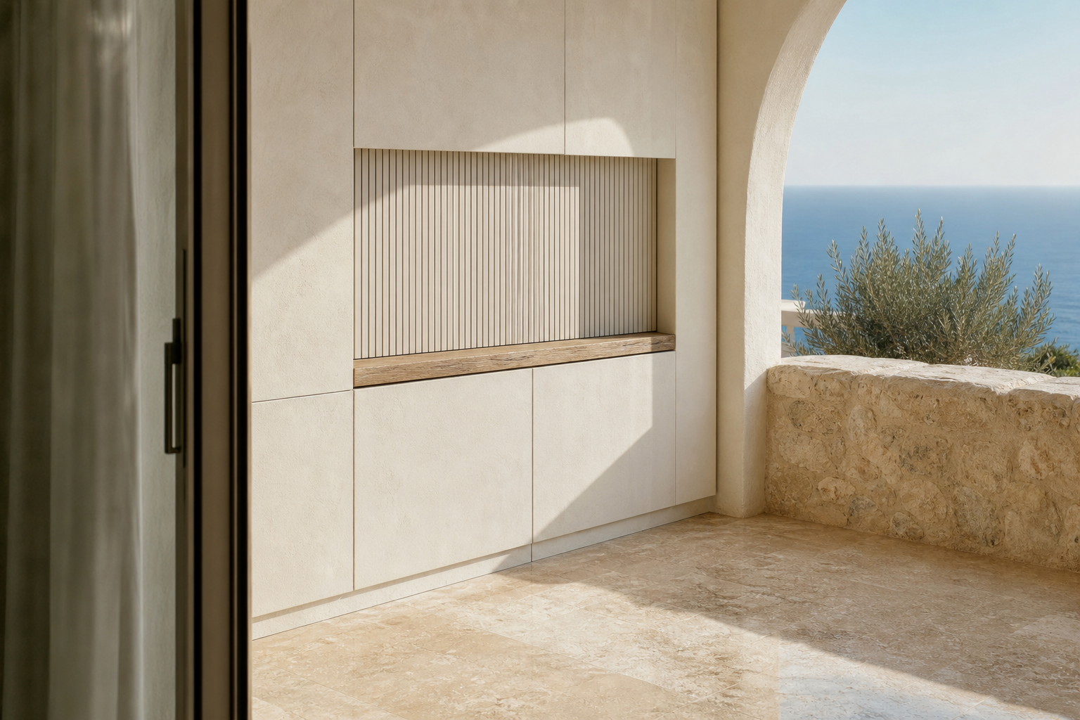 Fadior Aurora Balcony Suite with Monsoon Towel Drying Niche — close-up of stainless steel finish and hardware detail
