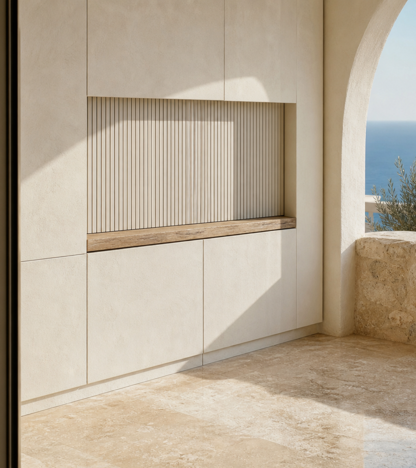 Fadior Aurora Balcony Suite with Monsoon Towel Drying Niche — close-up of stainless steel finish and hardware detail