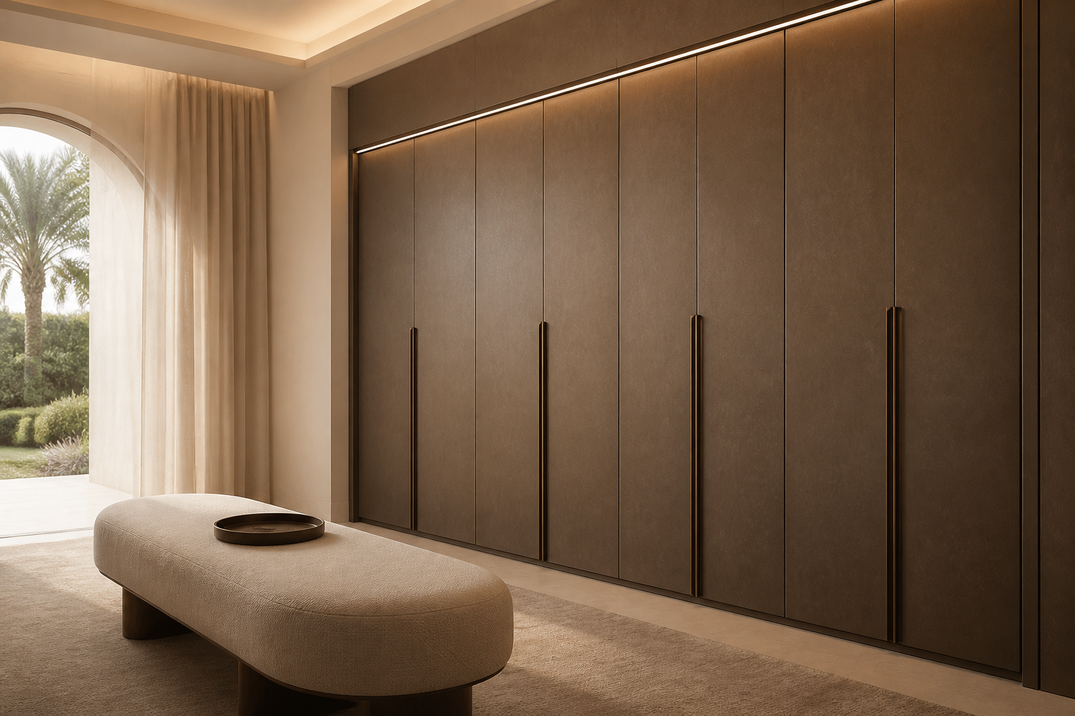 Fadior Onyx Wardrobe Suite with Porcelain Threshold Dressing Wall — lifestyle setting with natural light and residential