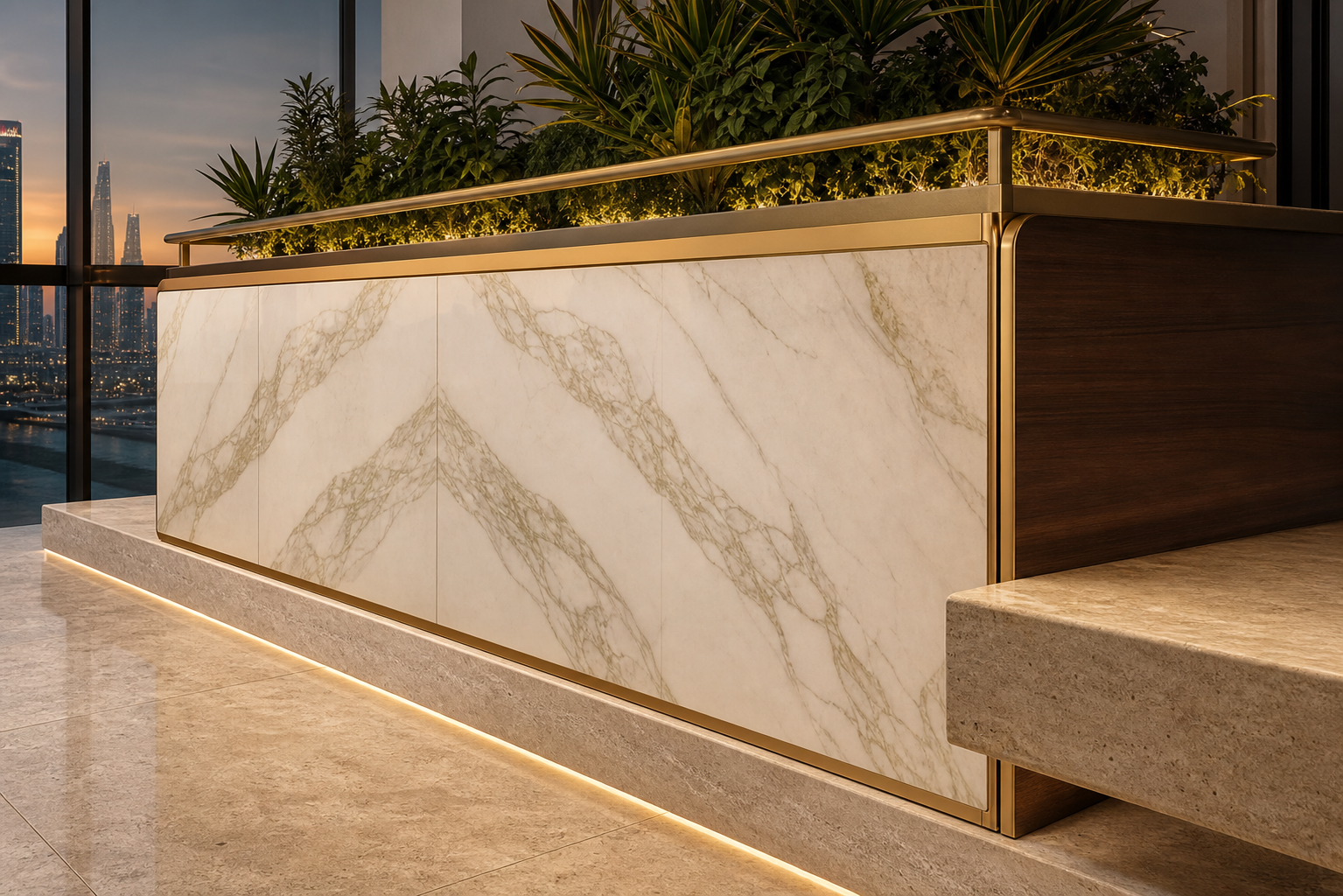 Fadior Soleil Balcony Suite with Planter Service Rail — close-up of stainless steel finish and hardware detail