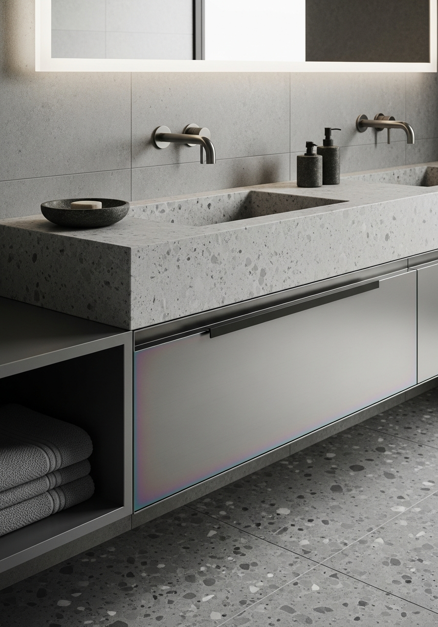 Fadior Acqua Bath and Vanity Suite 10 — close-up of stainless steel finish and hardware detail