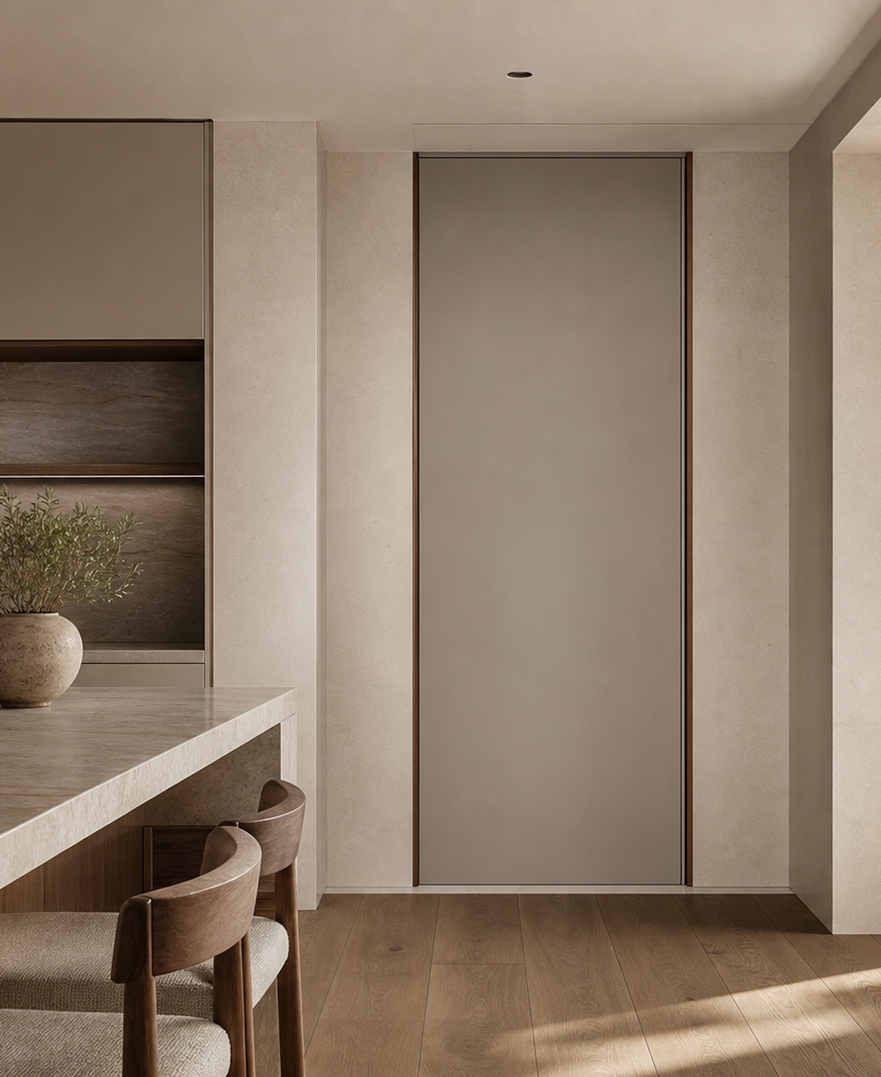 Fadior Alabaster Interior Door Suite with Chamfered Jamb Gallery Door — 304 stainless steel interior door system, front view
