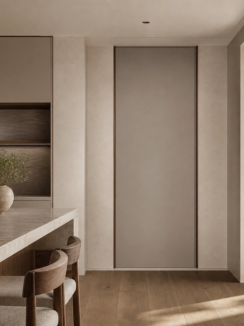 Fadior Alabaster Interior Door Suite with Chamfered Jamb Gallery Door — 304 stainless steel interior door system, front view
