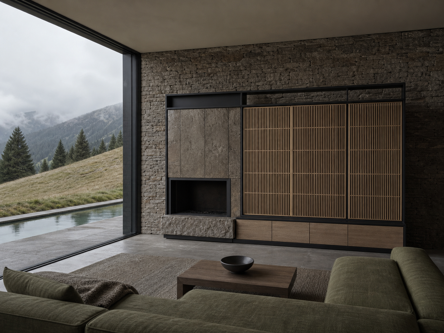 Fadior Zenith FSC Oak Gallery Screen — interior room context showing cabinet integration