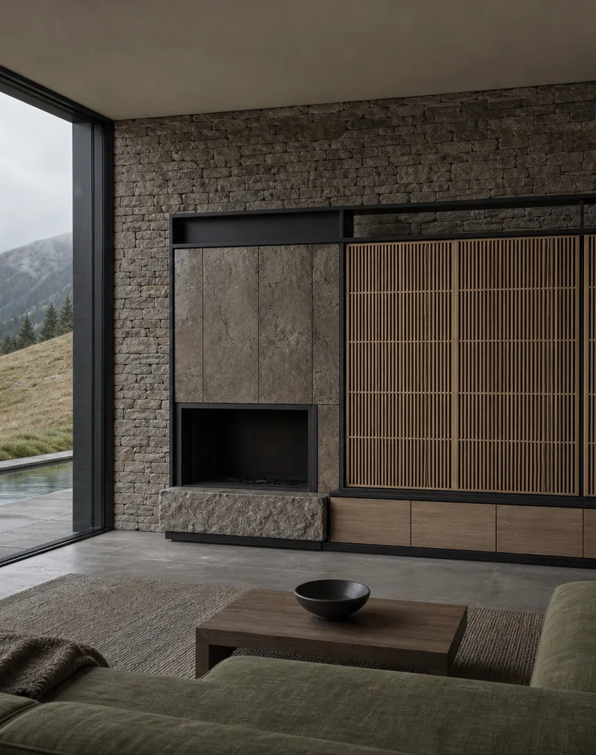 Fadior Zenith FSC Oak Gallery Screen — interior room context showing cabinet integration