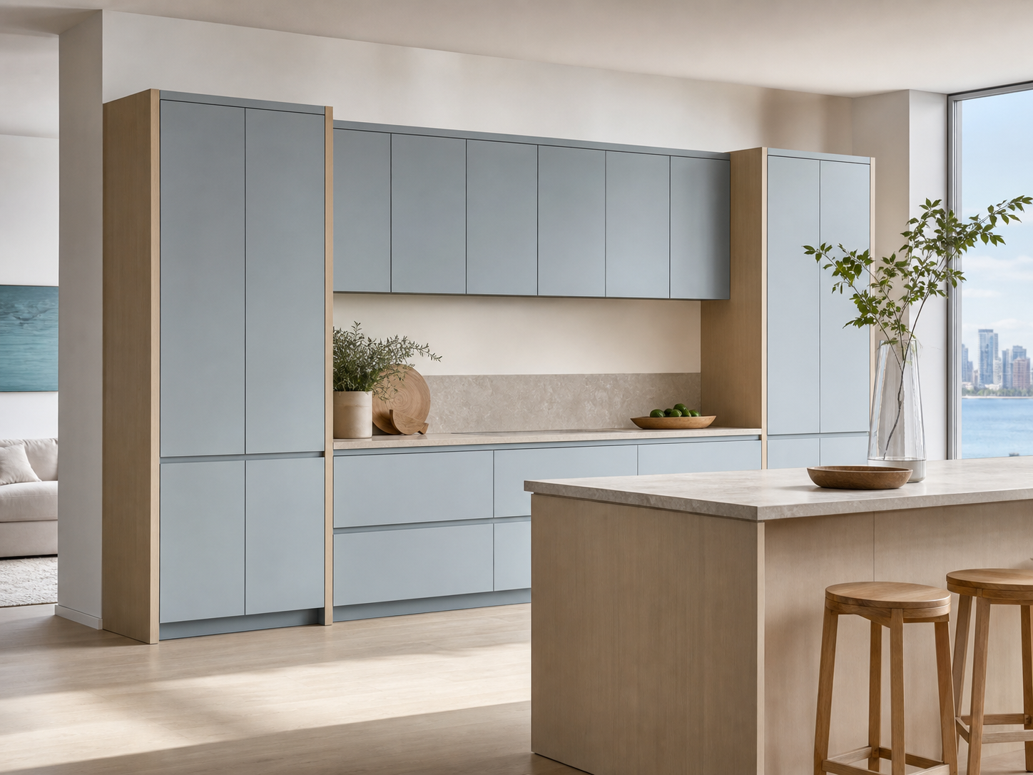 Fadior Meridian Kitchen Suite with Tidal Pantry Bridge — interior room context showing cabinet integration