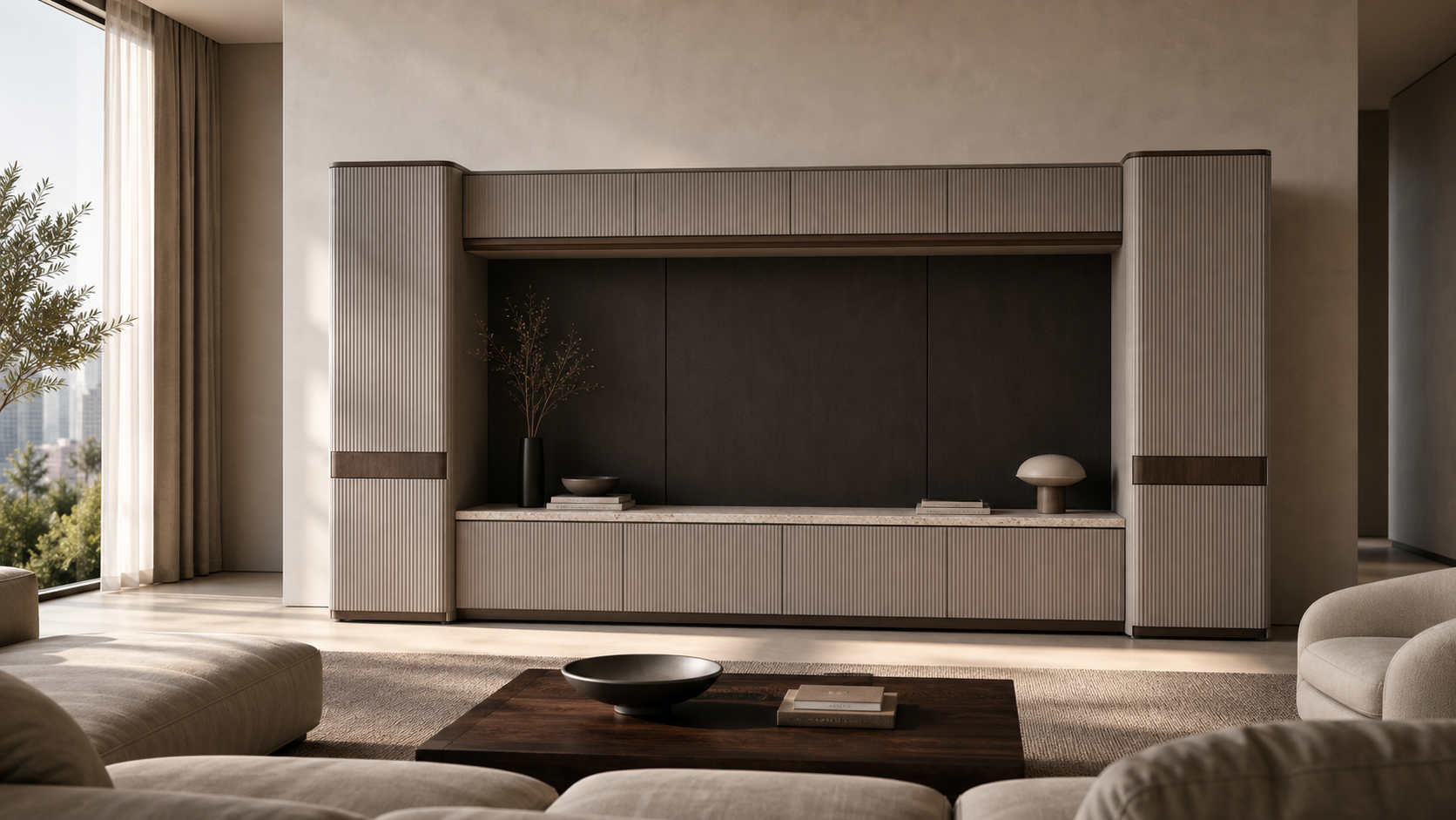 Fadior Zenith Ribbed Audio Credenza Bridge — lifestyle setting with natural light and residential styling