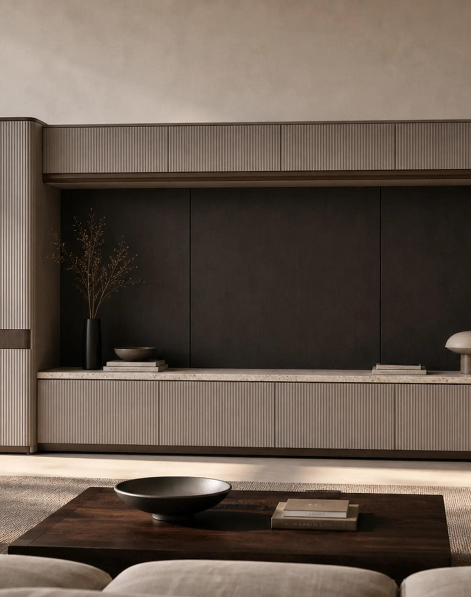Fadior Zenith Ribbed Audio Credenza Bridge — lifestyle setting with natural light and residential styling