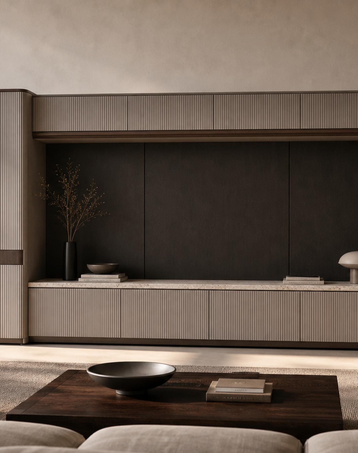 Fadior Zenith Ribbed Audio Credenza Bridge — lifestyle setting with natural light and residential styling