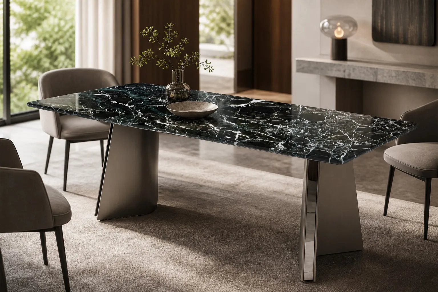 Curved-Wedge Marble Dining Table 140×80 cm
