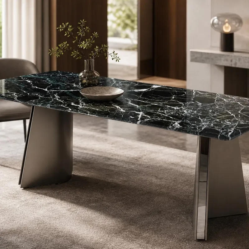 Curved-Wedge Marble Dining Table 140×80 cm