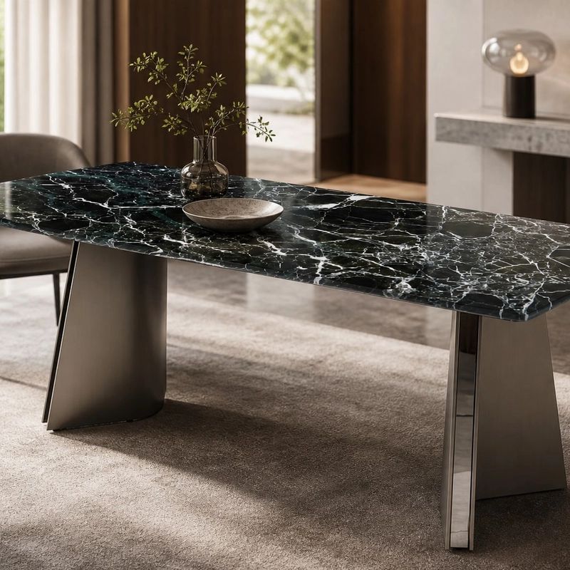 Stone-Top Marble Dining Table (Natural luxury stone) styled in a FADIOR HOME interior setting