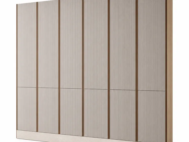 Fadior Miroir Wall Panel Suite with Fluted Linen Gallery Plane — 304 stainless steel wall panel system, front view