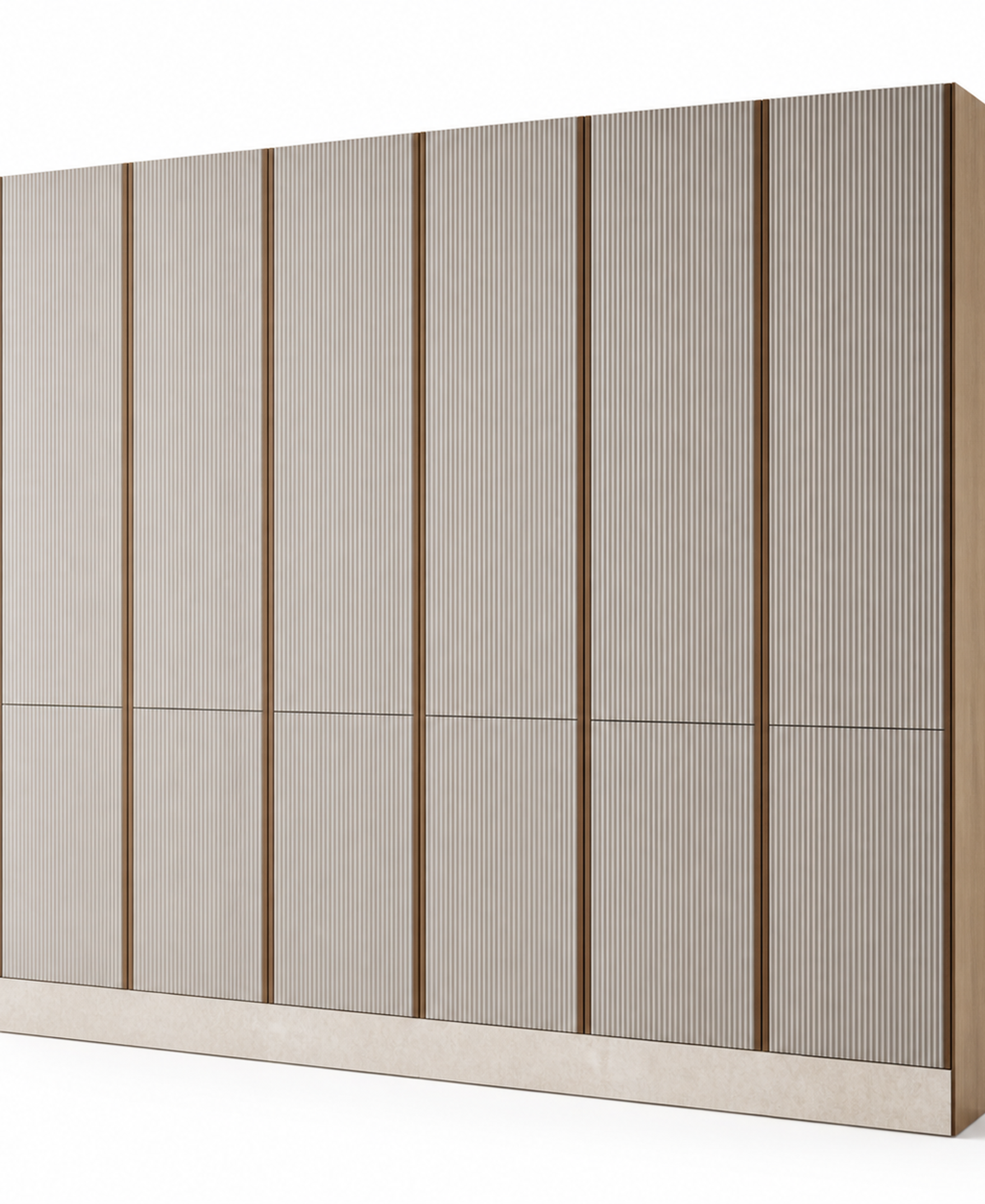 Fadior Miroir Wall Panel Suite with Fluted Linen Gallery Plane — 304 stainless steel wall panel system, front view