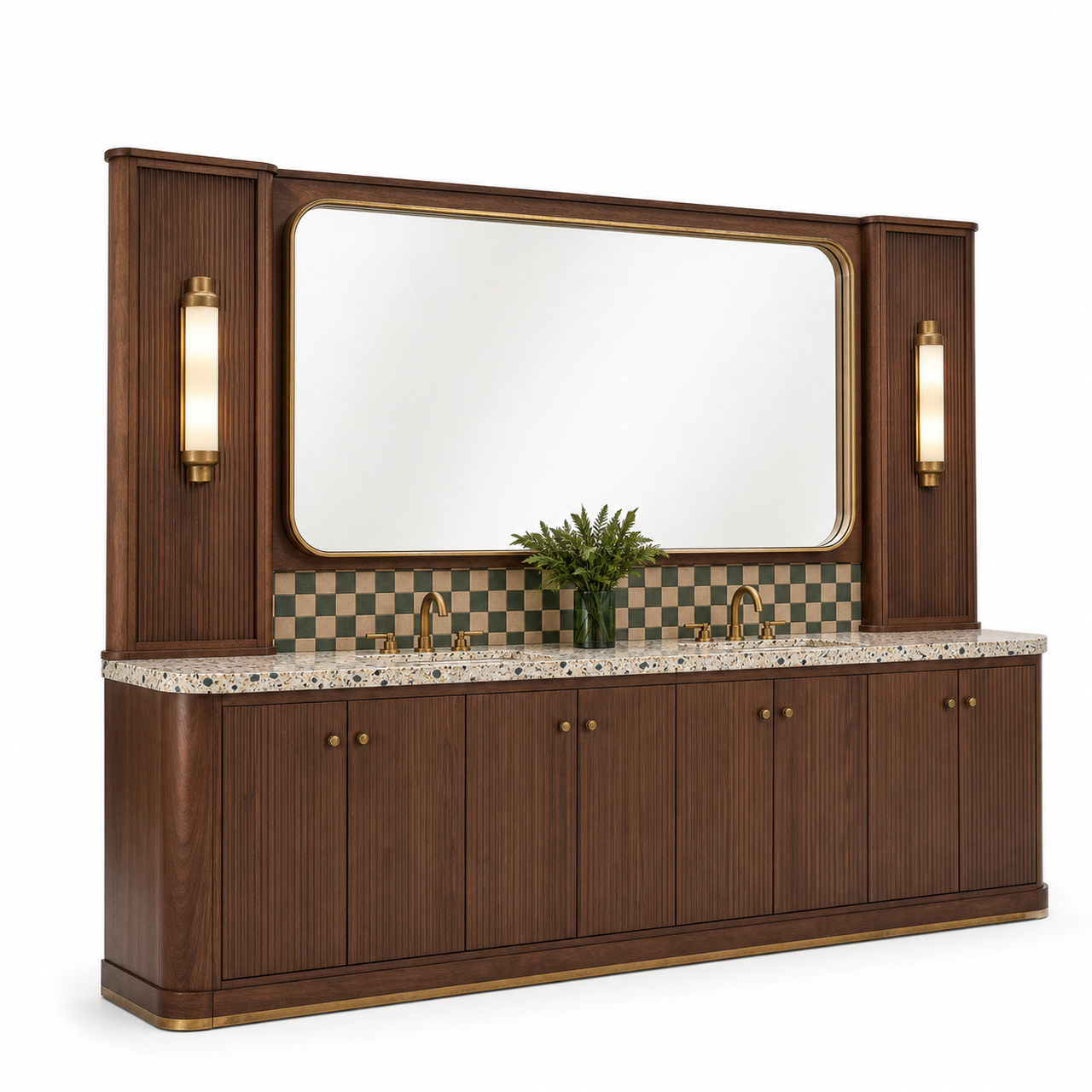 Fadior Nacre Bath and Vanity Suite with Panel-Ready Grooming Console — 304 stainless steel bath and vanity system, front view