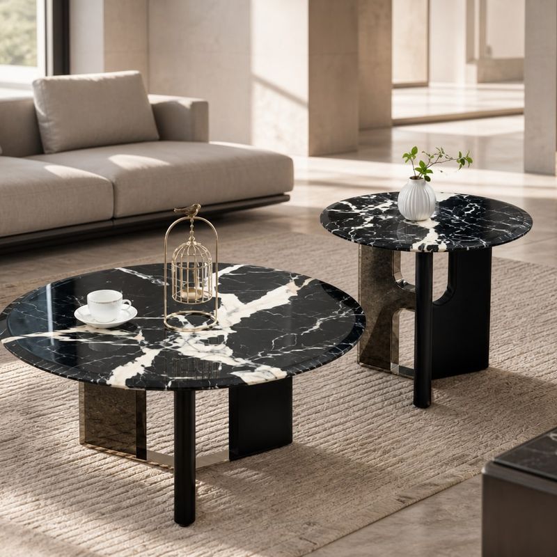 Stone-Top Coffee Table (Bulgari Black marble) styled in a FADIOR HOME interior setting