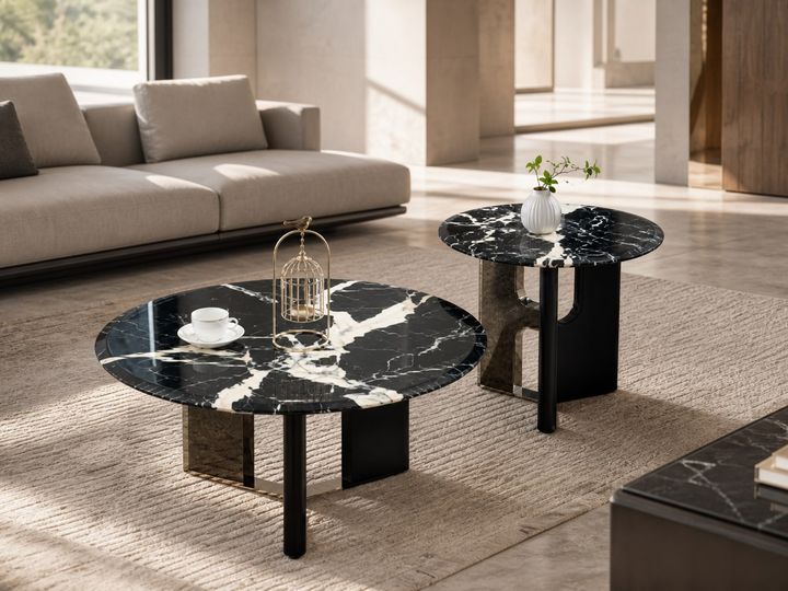 Stone-Top Coffee Table φ80CM φ55CM styled in a FADIOR HOME interior setting