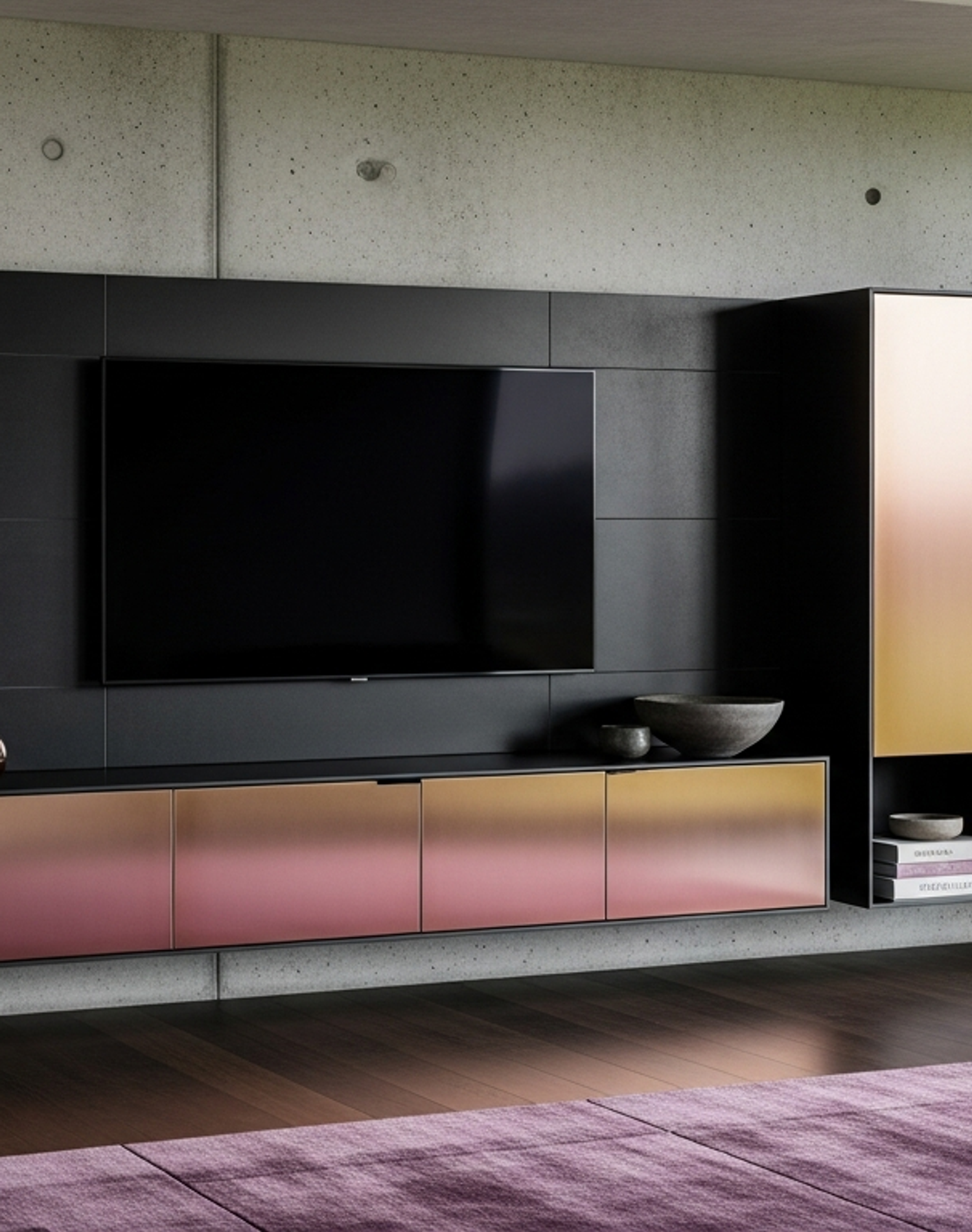 Fadior Essence Media Console — lifestyle setting with natural light and residential styling