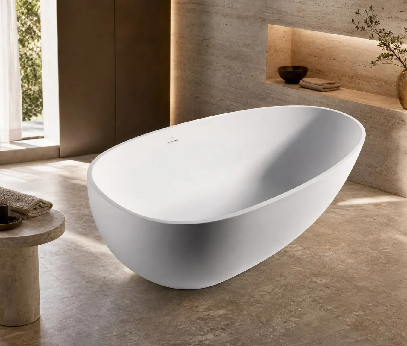Oval Solid-Surface Freestanding Bathtub
