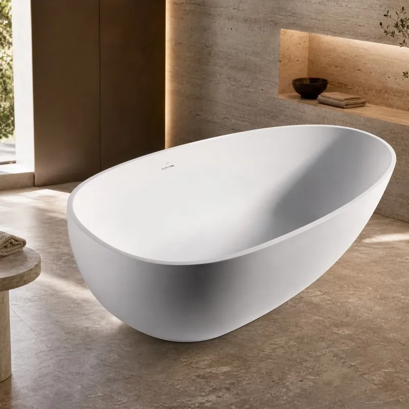 Oval Solid-Surface Freestanding Bathtub