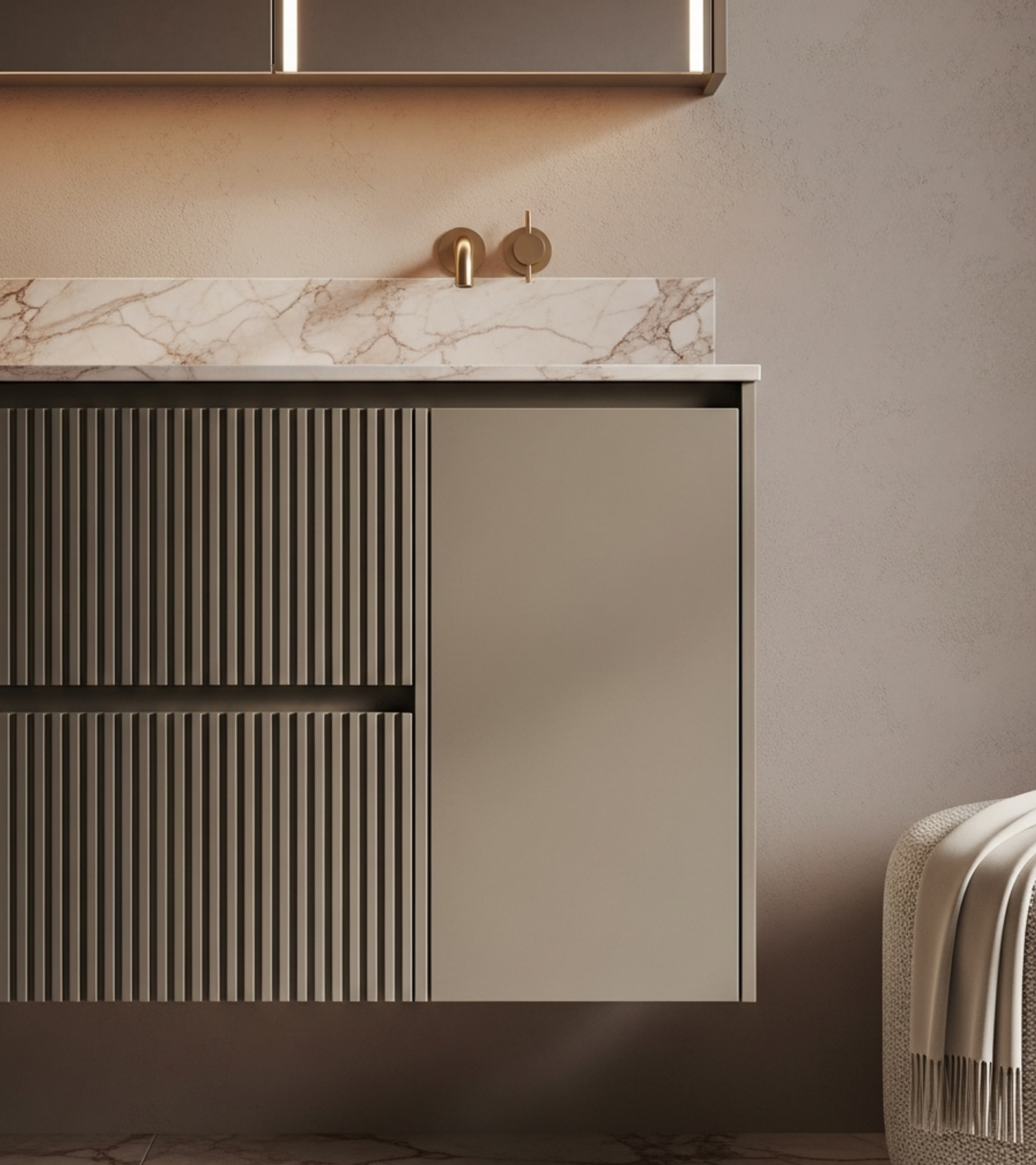 Fadior Acqua Bath and Vanity Suite — close-up of stainless steel finish and hardware detail