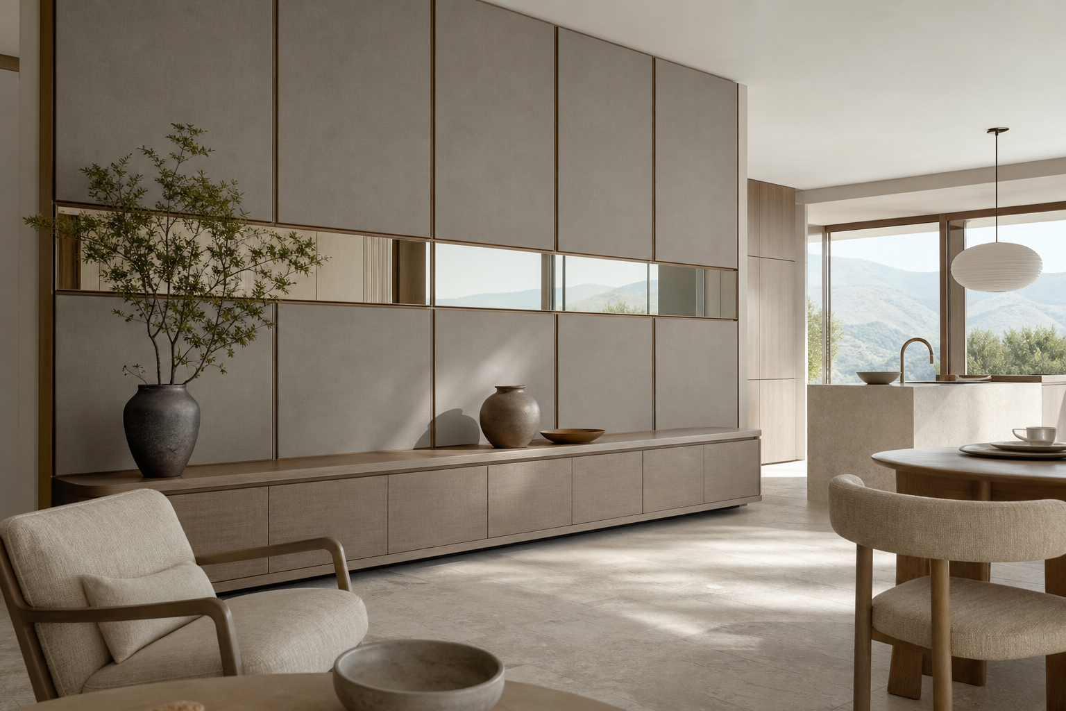 Fadior Miroir Wall Panel Suite with Layered Mirror Datum Wall — lifestyle setting with natural light and residential styling