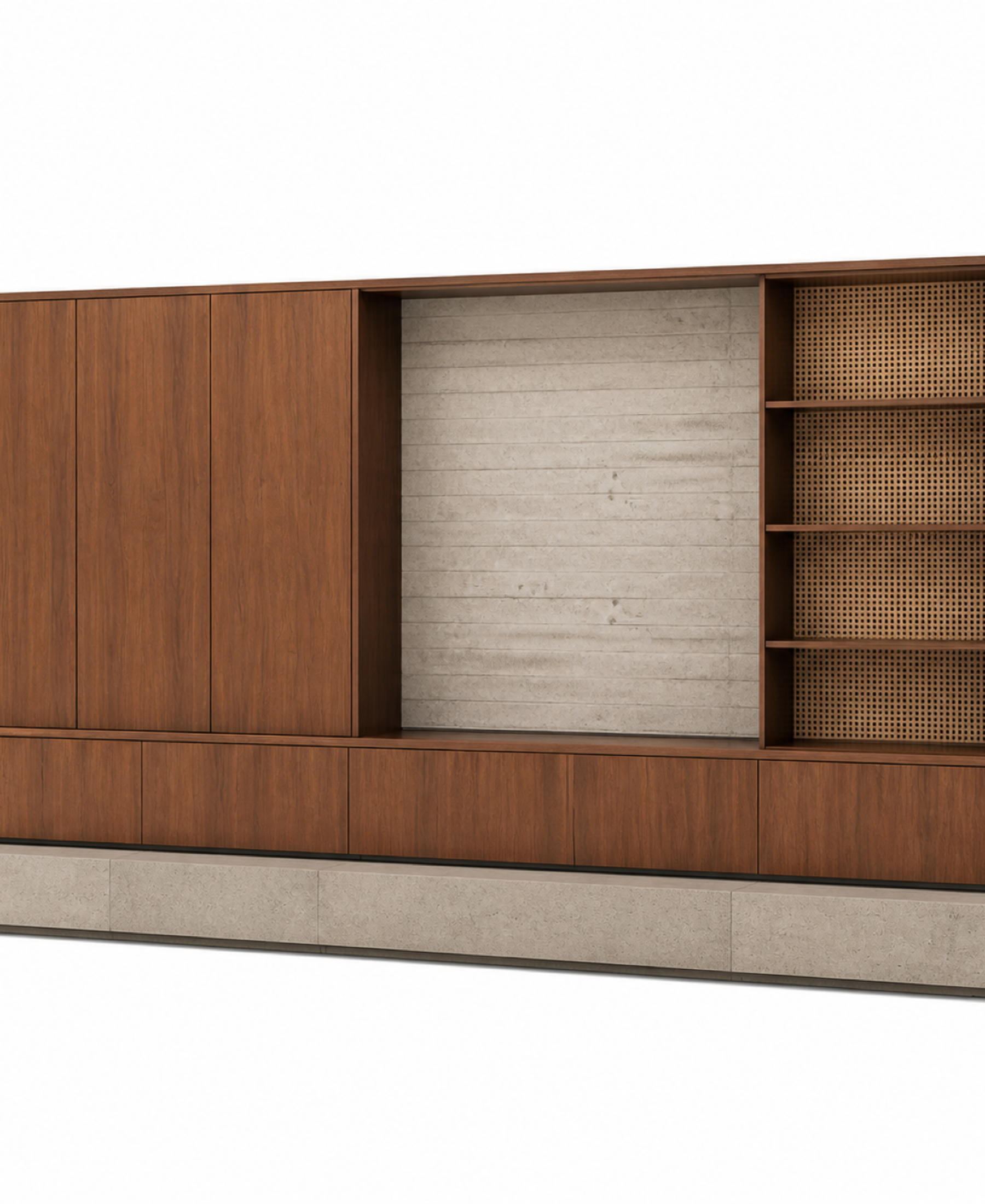 Fadior Zenith Living Room Suite with Concrete Cane Media Plinth — 304 stainless steel living room system, front view