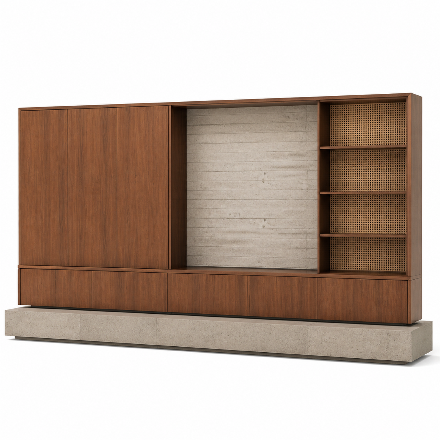 Fadior Zenith Living Room Suite with Concrete Cane Media Plinth — 304 stainless steel living room system, front view
