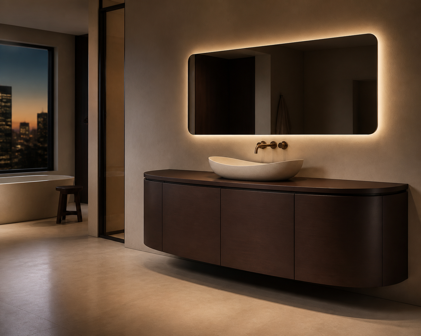 Verve Baño y tocador Suite with Crescent Basin Console
