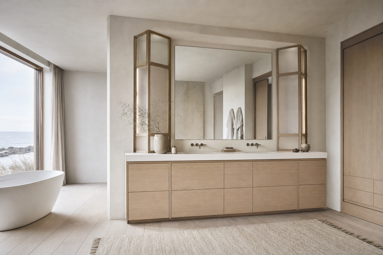 Fadior Ethereal Bath and Vanity Suite with Lantern Basin Screen — 304 stainless steel bath and vanity system, front view